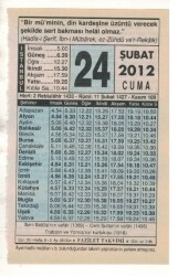 24 Şubat 2012 Takvim Yaprağı EFM(N)1865 - 2