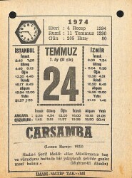 24 Temmuz 1974 Takvim Yaprağı - Doğum Günü Hediyesi EFM(N)12107 - Gökçekoleksiyon
