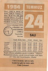 24 Temmuz 1984 Takvim Yaprağı EFM(N)2117 - 2