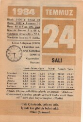 24 Temmuz 1984 Takvim Yaprağı EFM(N)2117 - 1
