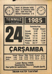 24 Temmuz 1985 Takvim Yaprağı - Doğum Günü Hediyesi EFMN15720 - Gökçekoleksiyon