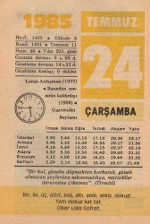 24 Temmuz 1985 Takvim Yaprağı EFM(N)2118 - 3