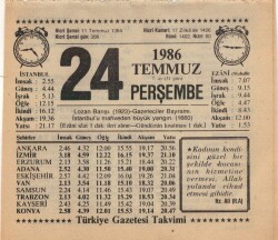 24 Temmuz 1986 Takvim Yaprağı EFM(N)2119 - 3