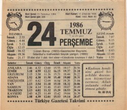 24 Temmuz 1986 Takvim Yaprağı EFM(N)2119 - 1