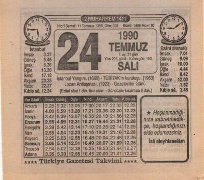 24 Temmuz 1990 Takvim Yaprağı EFM(N)2122 - 1