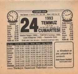 24 Temmuz 1993 Takvim Yaprağı EFM(N)2123 - 2