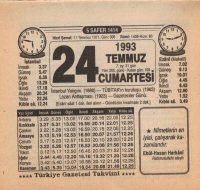 24 Temmuz 1993 Takvim Yaprağı EFM(N)2123 - 2