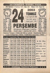 24 Temmuz 2003 Takvim Yaprağı - Doğum Günü Hediyesi EFMN15521 - Gökçekoleksiyon