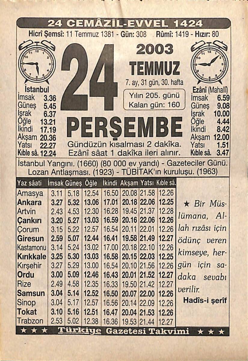 24 Temmuz 2003 Takvim Yaprağı - Doğum Günü Hediyesi EFMN15521 - 1