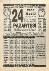 24 Temmuz 2006 Takvim Yaprağı - Doğum Günü Hediyesi EFMN15767 - Gökçekoleksiyon