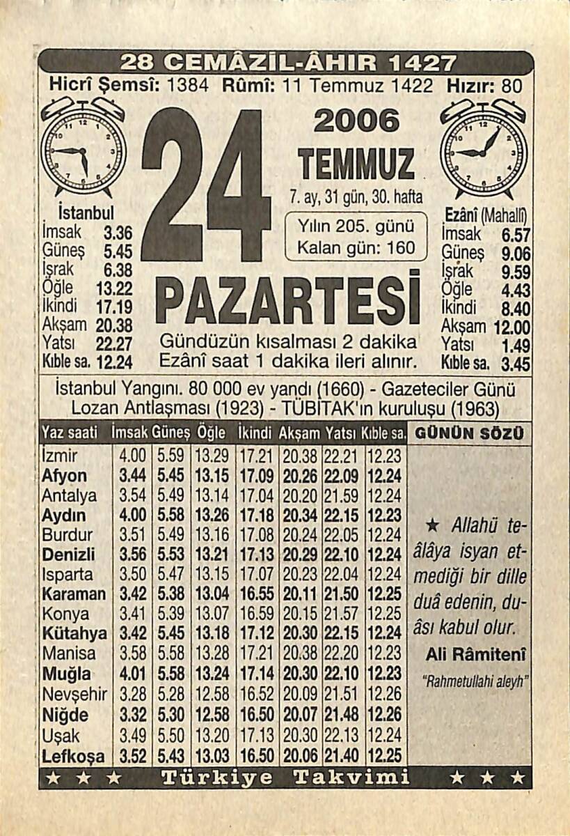 24 Temmuz 2006 Takvim Yaprağı - Doğum Günü Hediyesi EFMN15767 - 1