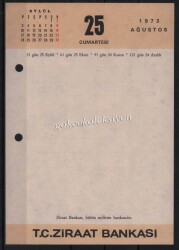 25-26 Ağustos 1973 Ziraat Bankası Takvim Yaprağı EFM628 - 1
