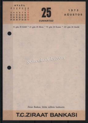 25-26 Ağustos 1973 Ziraat Bankası Takvim Yaprağı EFM628 - 1