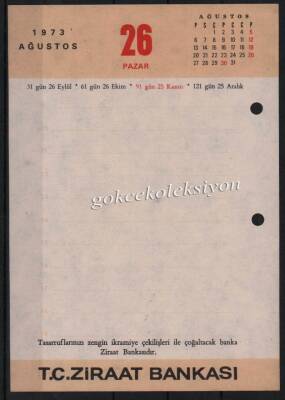 25-26 Ağustos 1973 Ziraat Bankası Takvim Yaprağı EFM628 - 2