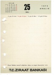 25 - 26 Aralık 1973 Ziraat Bankası Masa Takvimi Takvim Yaprağı EFM1294 - 3
