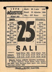 25 Ağustos 1970 Takvim Yaprağı - Doğum Günü Hediyesi EFM(N)9692 - 2