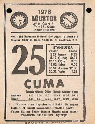 25 Ağustos 1978 Takvim Yaprağı - Doğum Günü Hediyesi EFM(N)9743 - 2