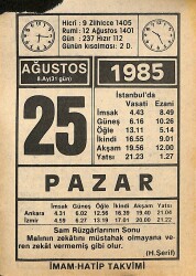 25 Ağustos 1985 Takvim Yaprağı - Doğum Günü Hediyesi EFMN15688 - Gökçekoleksiyon