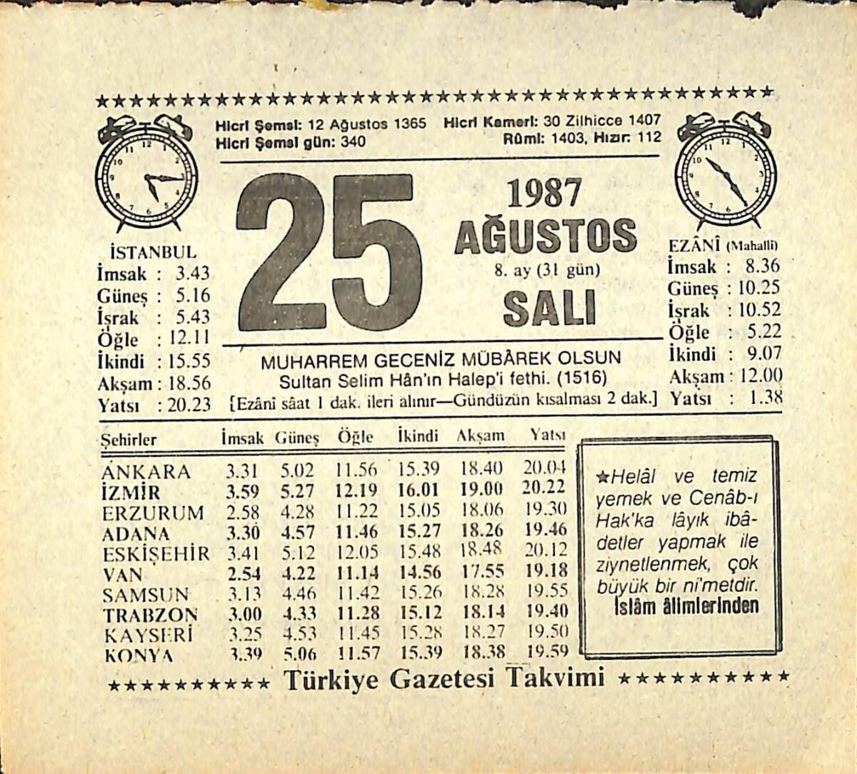 25 Ağustos 1987 Takvim Yaprağı - Doğum Günü Hediyesi EFMN13868 - 1