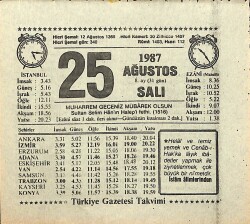 25 Ağustos 1987 Takvim Yaprağı - Doğum Günü Hediyesi EFMN13929 - Gökçekoleksiyon