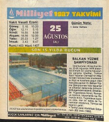 25 Ağustos 1987 Takvim Yaprağı - Doğum Günü Hediyesi EFMN14093 - Gökçekoleksiyon
