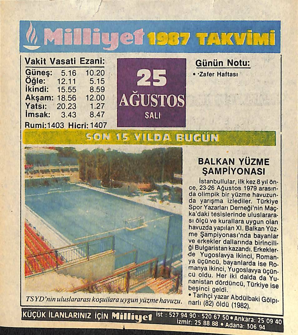 25 Ağustos 1987 Takvim Yaprağı - Doğum Günü Hediyesi EFMN14093 - 1