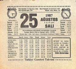 25 Ağustos 1987 Takvim Yaprağı - Doğum Günü Hediyesi EFMN15858 - Gökçekoleksiyon