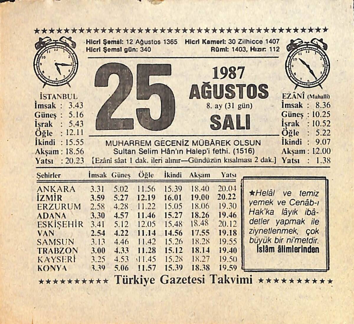 25 Ağustos 1987 Takvim Yaprağı - Doğum Günü Hediyesi EFMN15858 - 1