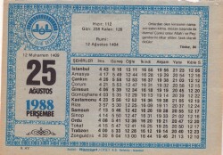 25 Ağustos 1988 Takvim Yaprağı EFM(N)2503 - 3