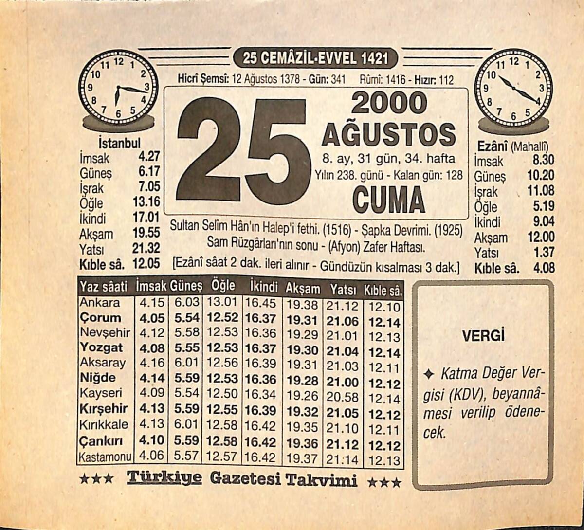 25 Ağustos 2000 Takvim Yaprağı - Doğum Günü Hediyesi EFMN14266 - 1