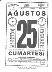 25 Ağustos 2001 Takvim Yaprağı - Doğum Günü Hediyesi EFMN14205 - Gökçekoleksiyon