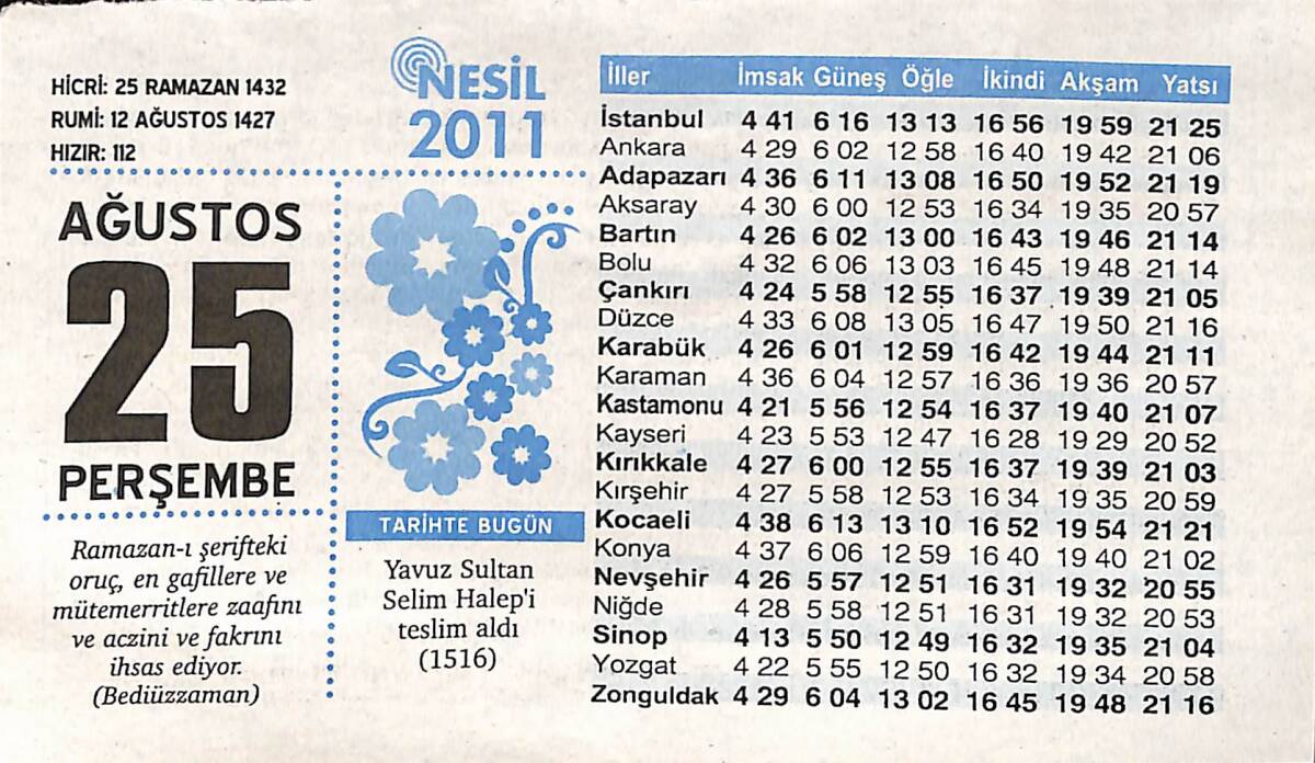 25 Ağustos 2011 Takvim Yaprağı - Doğum Günü Hediyesi EFMN14340 - 1