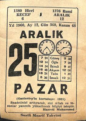 25 Aralık 1960 Takvim Yaprağı - Doğum Günü Hediyesi EFM(N)11414 - 1