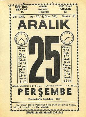 25 Aralık 1969 Takvim Yaprağı - Doğum Günü Hediyesi EFM(N)11632 - 1
