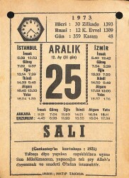 25 Aralık 1973 Takvim Yaprağı - Doğum Günü Hediyesi EFMN13662 - Gökçekoleksiyon