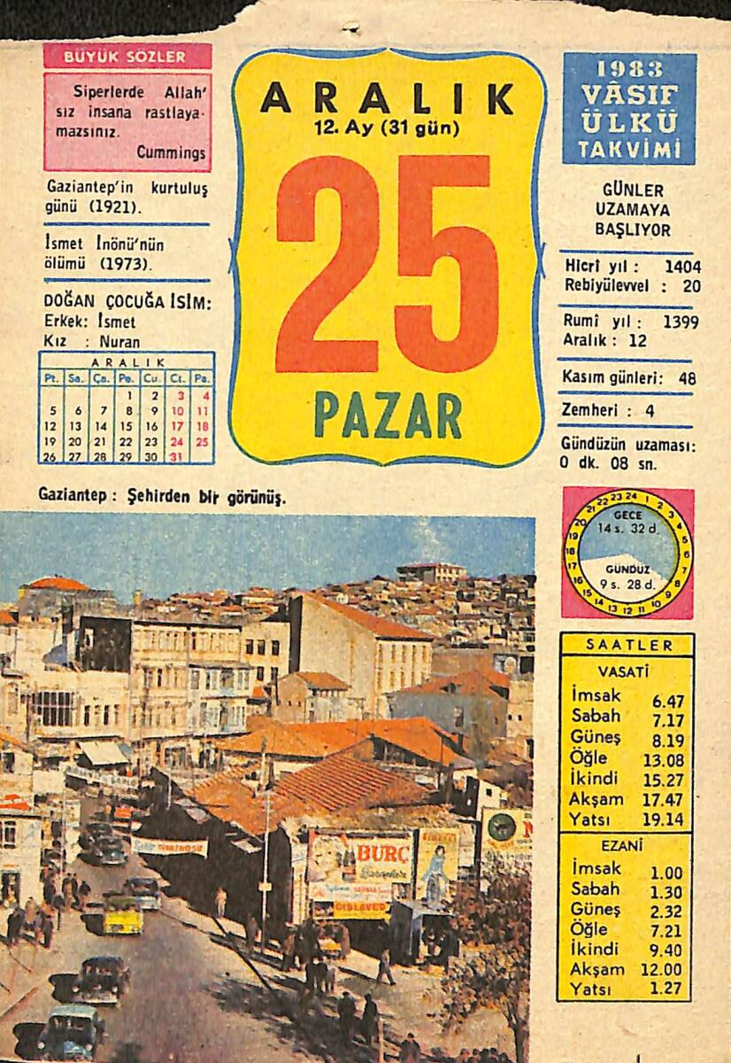 25 Aralık 1983 Takvim Yaprağı - Doğum Günü Hediyesi EFMN13697 - 1