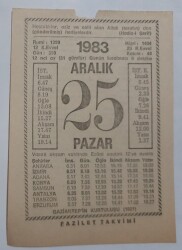 25 Aralık 1983 Takvim Yaprağı - Doğum Günü Hediyesi EFM(N)6879 - Gökçekoleksiyon