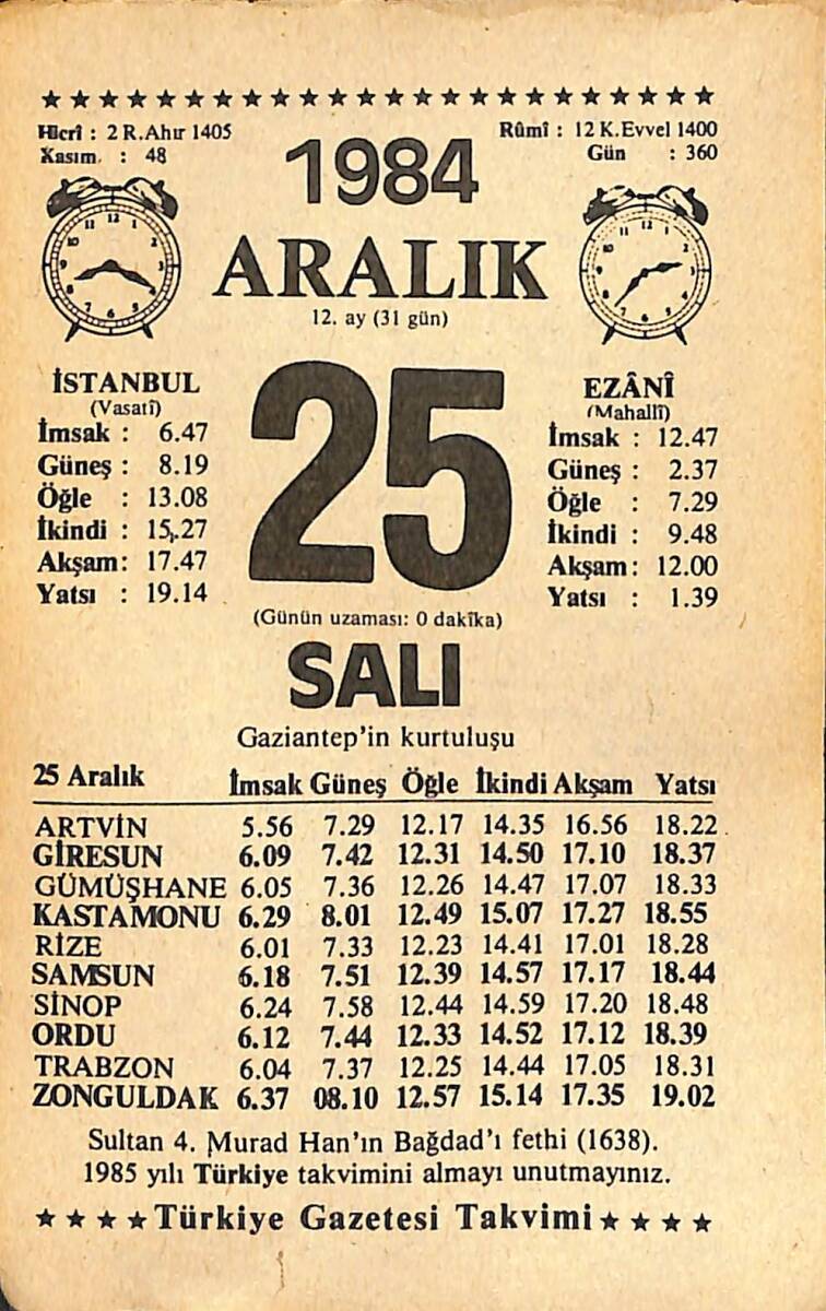 25 Aralık 1984 Takvim Yaprağı - Doğum Günü Hediyesi EFMN14499 - 1