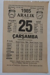 25 Aralık 1985 Takvim Yaprağı - Doğum Günü Hediyesi EFM(N)6870 - Gökçekoleksiyon