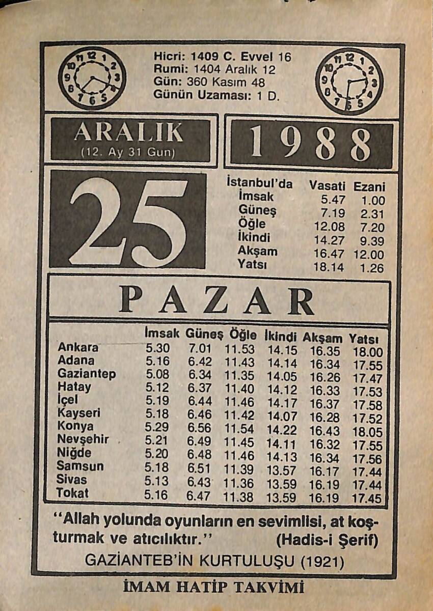 25 Aralık 1988 Takvim Yaprağı - Doğum Günü Hediyesi EFMN14575 - 1