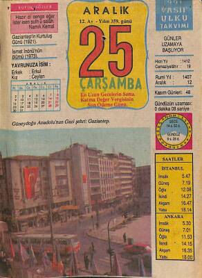 25 Aralık 1991 Takvim Yaprağı - Doğum Günü Hediyesi EFM(N)11949 - 1