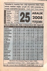 25 Aralık 2008 Takvim Yaprağı - Doğum Günü Hediyesi EFMN15309 - Gökçekoleksiyon