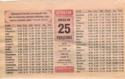 25 Aralık 2008 Takvim Yaprağı EFM(N)4460 - 3