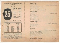 25 Ekim 1960 Ajans Türk Takvim Yaprağı (Şiirli Saatli) EFM(N) 1762 - 2