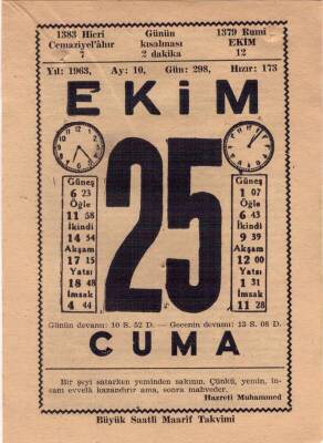25 Ekim 1963 Takvim Yaprağı EFM(N)3572 - 1
