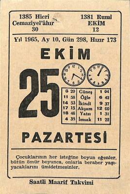 25 Ekim 1965 Takvim Yaprağı - Doğum Günü Hediyesi EFM(N)11190 - 1