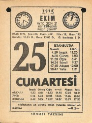 25 Ekim 1975 Takvim Yaprağı - Doğum Günü Hediyesi EFM(N)12549 - Gökçekoleksiyon