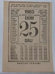 25 Ekim 1983 Takvim Yaprağı - Doğum Günü Hediyesi EFM(N)6728 - Gökçekoleksiyon