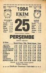 25 Ekim 1984 Takvim Yaprağı - Doğum Günü Hediyesi EFMN14558 - Gökçekoleksiyon