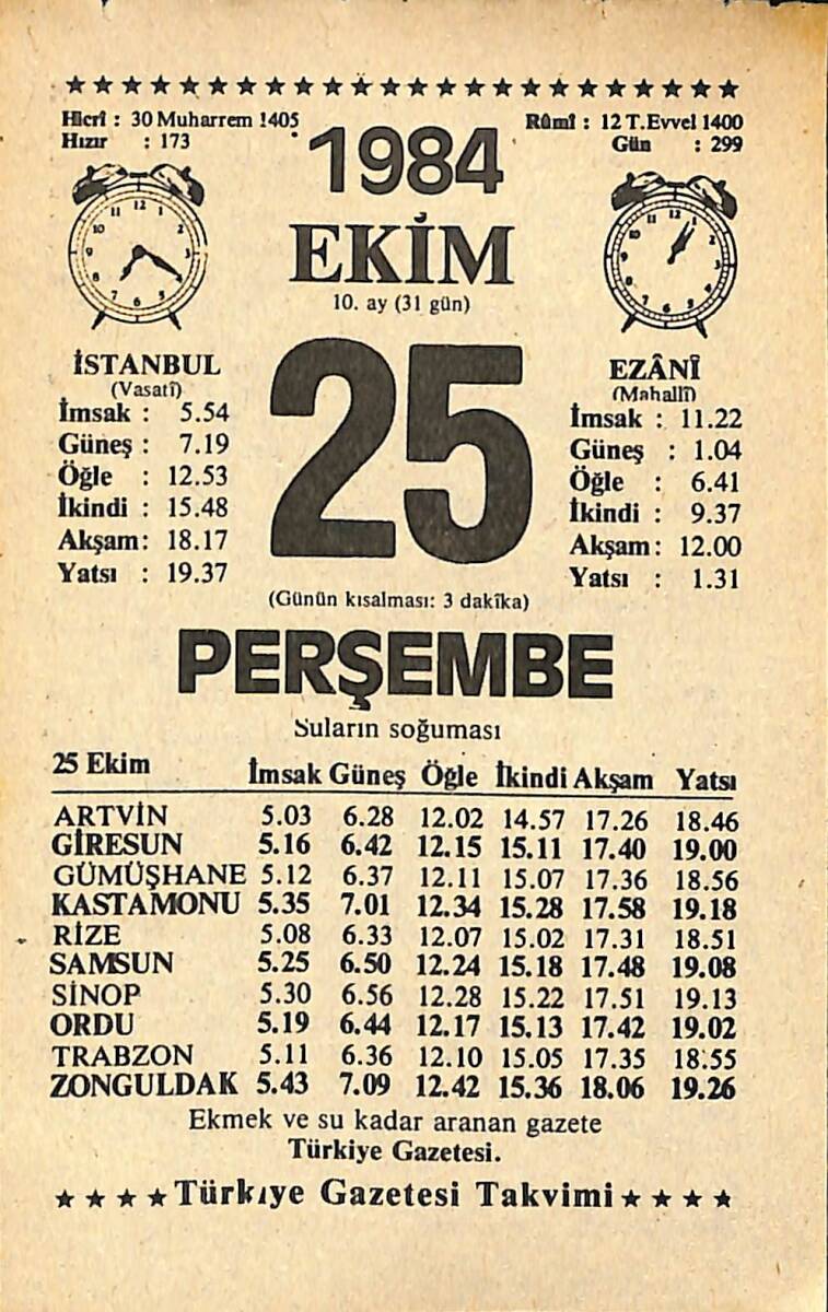 25 Ekim 1984 Takvim Yaprağı - Doğum Günü Hediyesi EFMN14558 - 1